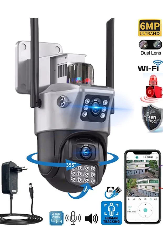 Ventus ICSee 223 6MP Dual Lens 355° Görüş Hareketli   Gece Görüş Sesli Görüşme Akıllı Kamera Çakarlı Alarm